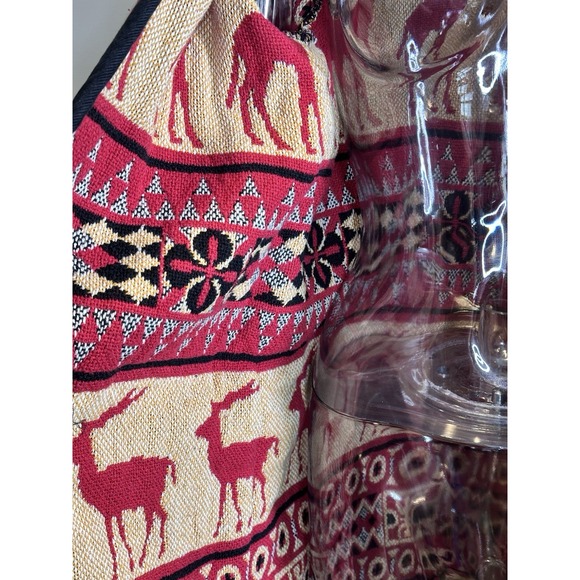 Vintage Woven Blanket Jacket One Size Red Animal Giraffe Print Safari Knit - Picture 7 of 14